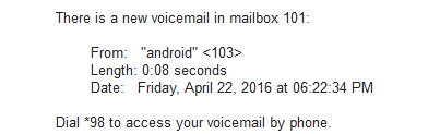 Групповая голосовая почта Voicemail Blasting. Текст уведомления