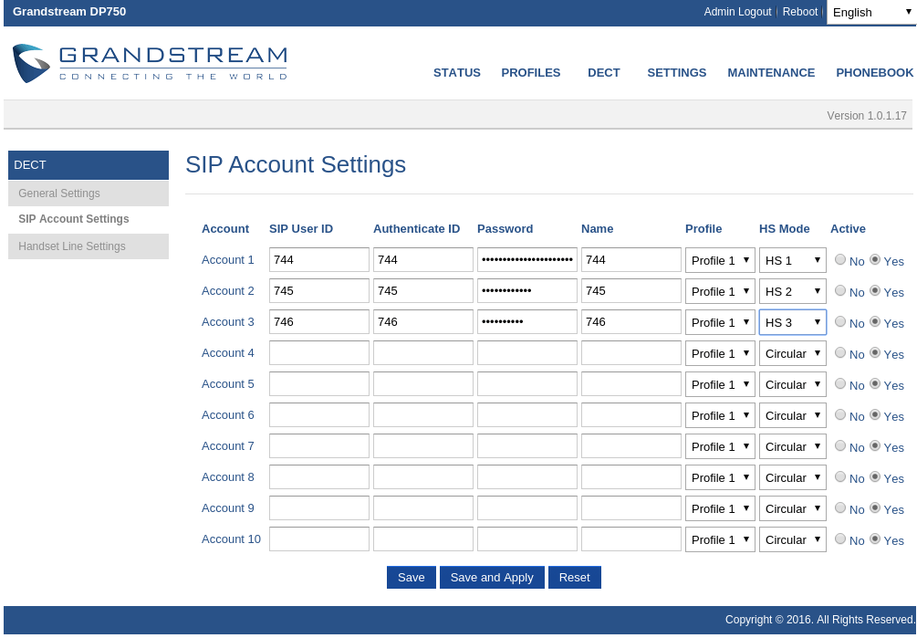 SIP account DP750
