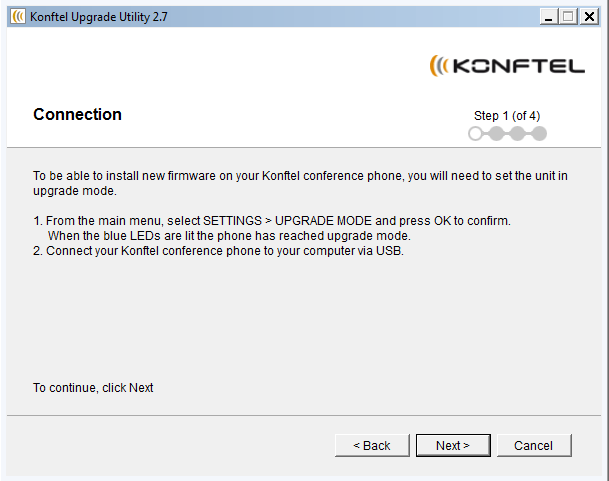 Запуск Konftel Upgrade Utility 2.7