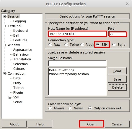Подключение по SSH через Putty