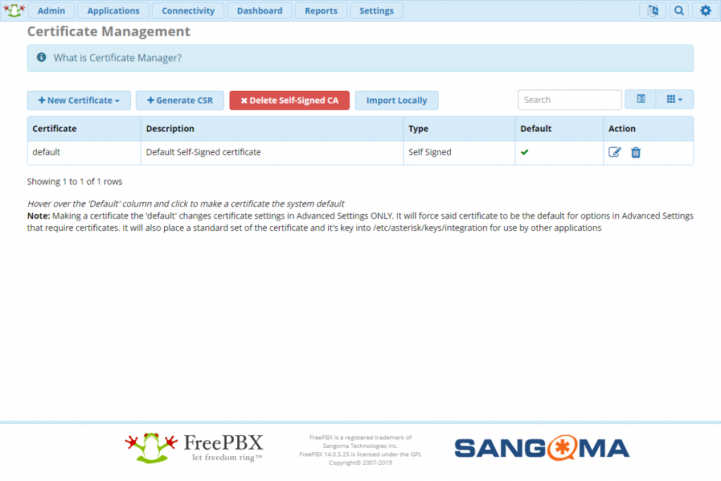Интерфейс модуля Certificate Management. 