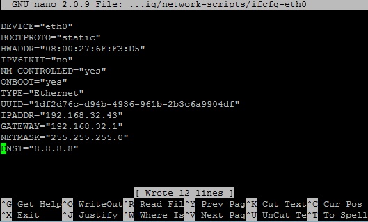 Настройка сетевых параметров на 1 сервере – редактирование /etc/sysconfig/network-  scripts/ifcfg-eth0