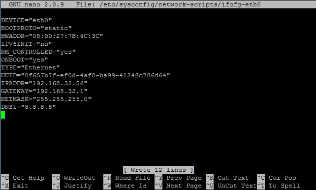 Настройка сетевых параметров на 2 сервере - редактирование /etc/sysconfig/network-scripts/ifcfg-eth0