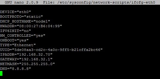 Редактирование конфигурационного файла /etc/sysconfig/network-scripts/ifcfg-eth0