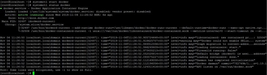 Запуск docker и проверка статуса сервиса