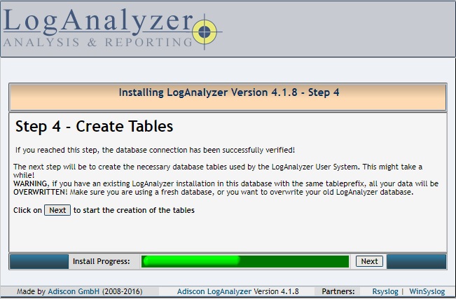 Installing LogAnalyzer - Step 4