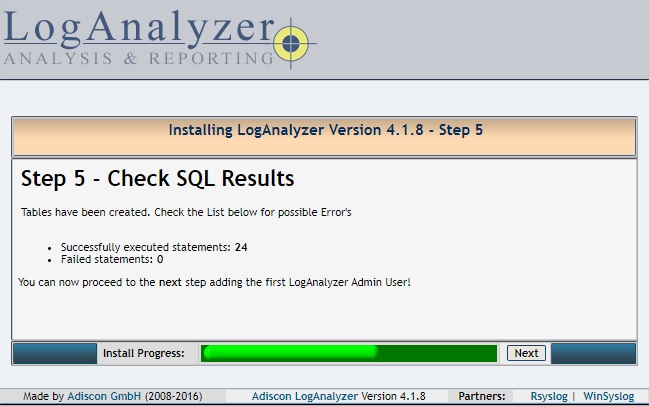 Installing LogAnalyzer - Step 5