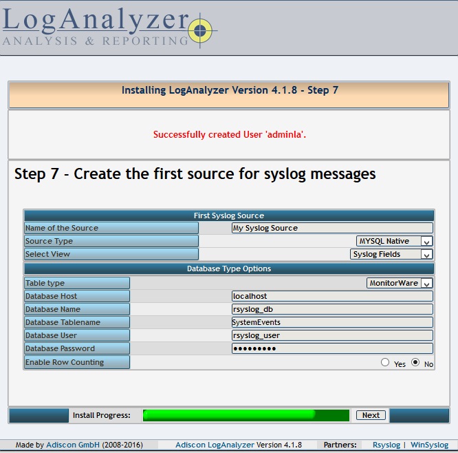 Installing LogAnalyzer - Step 7