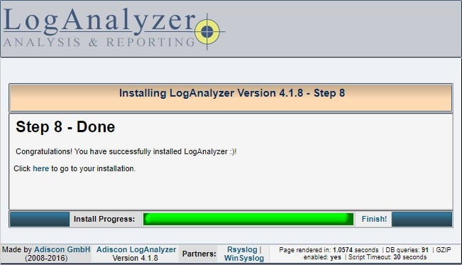 Installing LogAnalyzer - Step 8